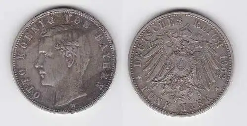 5 Mark Silbermünze Bayern König Otto 1902 Jäger 46 ss (150250)