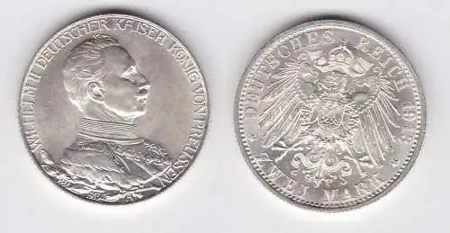2 Mark Silbermünze Preussen Kaiser in Uniform 1913 Jäger 111 vz+ (143994)