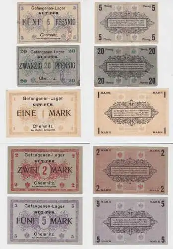 5 Pfennig bis 5 Mark Banknoten Gefangenenlager Chemnitz 1.Weltkrieg (138206)