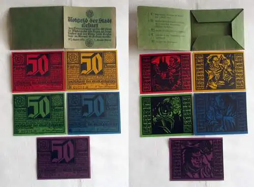 5 x 50 Pfennig Banknoten Notgeld Stadt Erfurt Luther 1921(144559)