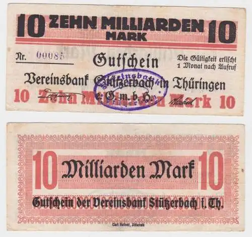 10 Miiliarden Mark Banknote Inflation Vereinsbank Stützerbach 1923 (144242)