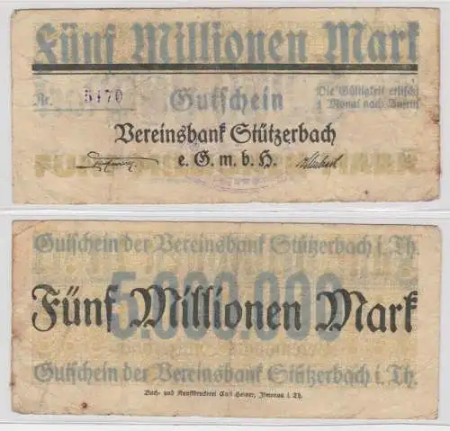 5 Millionen Mark Banknote Inflation Vereinsbank Stützerbach 1923 (143993)
