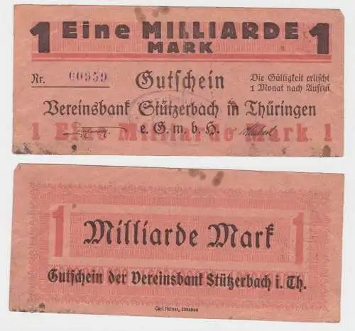 1 Miiliarde Mark Banknote Inflation Vereinsbank Stützerbach 1923 (144377)