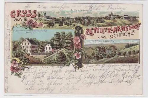 95794 Ak Lithographie Gruss aus Zettlitz Arnsdorf und Lochmühle Gasthof 1900