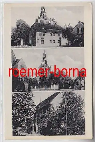 76555 Mehrbild Ak Gruß aus Calbitz Materialwarenladen, Kirche, Schule um 1930