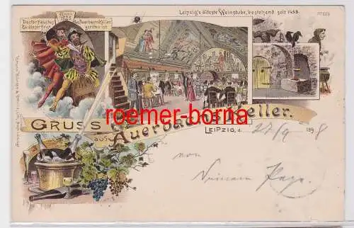 86819 Ak Lithographie Gruß aus Auerbachs Keller Leipzig 1898