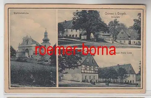 76040 Mehrbild Ak Quinau Erzgebirge Gasthaus Ortsplatz Wallfahrtskirche um 1920