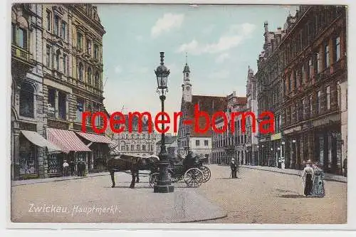 76513 Ak Zwickau Hauptmarkt mit Pferdekutsche um 1910