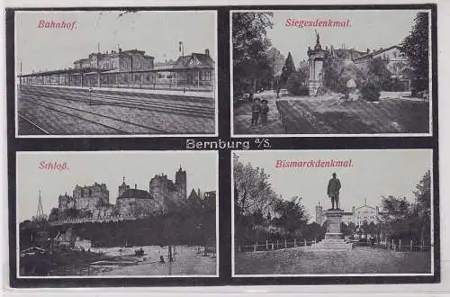 89376 Mehrbild AK Bernburg a./S. - Bahnhof, Schloß, Bismarck- und Siegesdenkmal