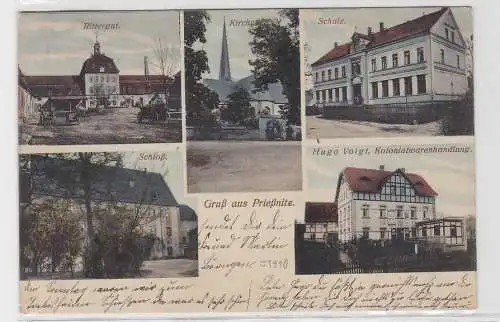 36976 Mehrbild Ak Gruß aus Prießnitz Rittergut, Schule, Kirche usw. 1912