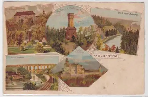 90445 Ak Lithografie Muldenthal Schloss Wolkenburg, Rochsburg usw. um 1900