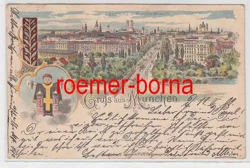 76004 Ak Lithografie Gruss aus München Panorama v. Maximilianeum 1900