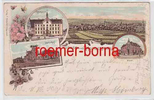 75293 Ak Lithografie Gruss aus Hofgeismar Bahnhof, Post, Rathaus 1900