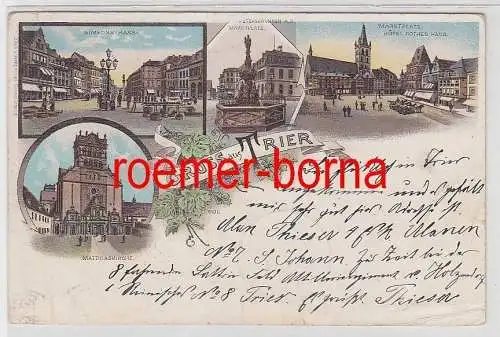 75880 Ak Lithografie Gruss aus Trier Simeonstrasse, Hotel Rothes Haus usw. 1898