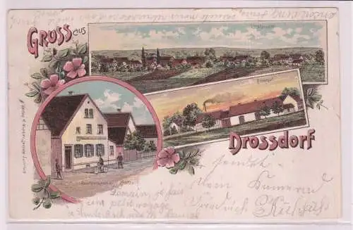 95130 Ak Lithographie Gruß aus Drossdorf Restaurant, Rittergut usw. 1900
