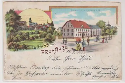 16503 AK Gruss aus Frohburg - Gasthof zur grünen Aue Ortsansicht mit Kirche 1900
