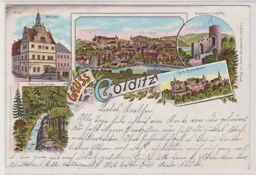 07619 AK Gruss aus Colditz - Rathhaus, Partie im Tiergarten, Landes-Anstalt 1899