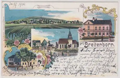 32161 Ak Lithographie Gruß aus Breitenborn Materialwarenhandlung usw. 1902