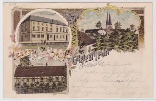 10773 Ak Lithographie Gruß aus Greifenhain Gasthof, Schule usw. 1901