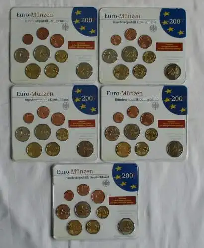 BRD Lot von 5 x KMS 2007 A,D,F,G,J mit 2 € Mecklenburg Vorp. Kpl. Stgl.(105957)