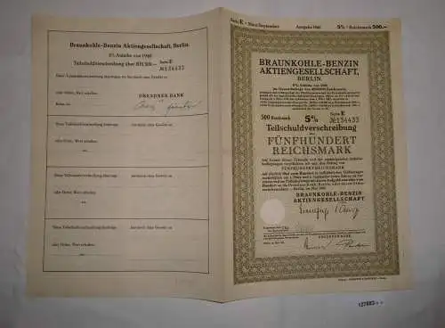 500 Mark Aktie Braunkohlen Benzin AG Berlin Mai 1940 (127883)