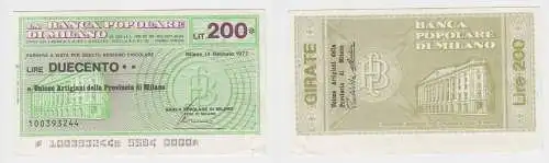 200 Lire Banknote Italien Italia Banca Popolare di Milano 14.1.1977 (152392)