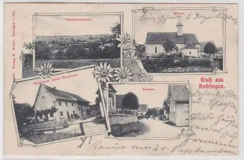 99473 AK Gruß aus Knöringen - Kirche, Strasse, Wirtschaft Marie Devallant 1908