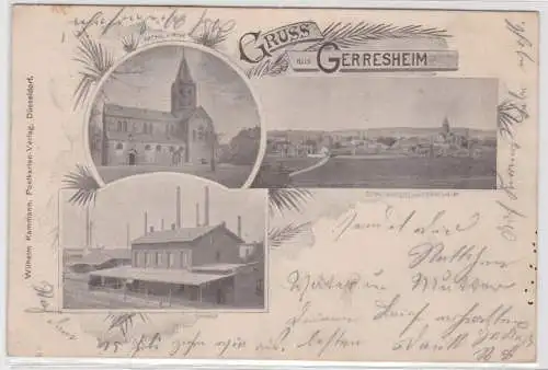 99451 AK Gruss aus Gerresheim - Bahnhof, Totalansicht, Kath. Kirche 1898