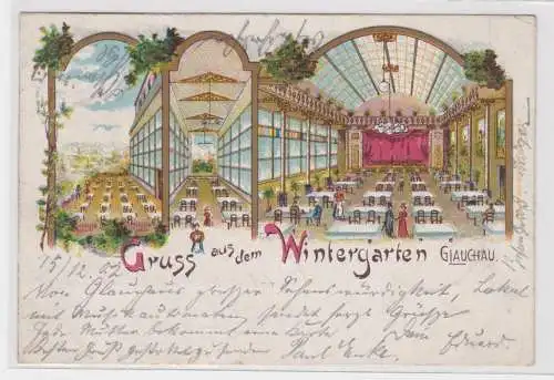 44112 Ak Lithographie Gruss aus dem Wintergarten Glauchau 1902