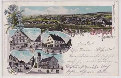 98459 Ak Lithographie Gruß aus Ostrach in Hohenzollern Gasthof usw. 1901