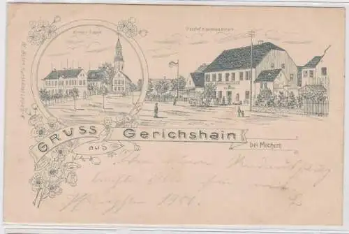 98080 Ak Gruß aus Gerichshain bei Machern Gasthof zum goldenen Hirsch um 1901