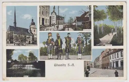 86885 AK Gössnitz - Wehr, Kirche, Uferstrasse, Mittelstrasse, Tannicht 1911