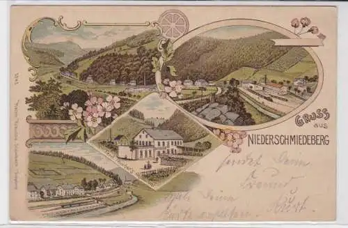 98463 Ak Lithographie Gruß aus Niederschmiedeberg Restaurant usw. 1900