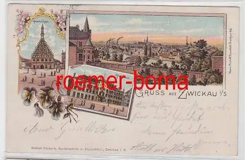 77302 Ak Lithographie Gruß aus Zwickau Gewandhaus usw. 1898