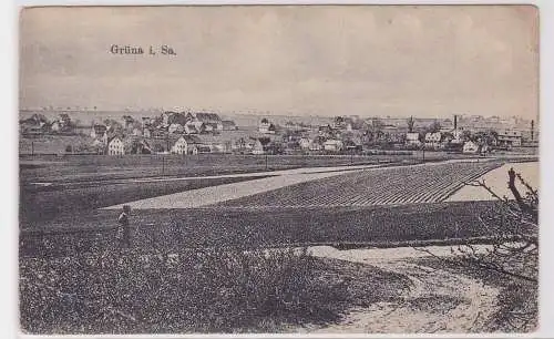 64060 Feldpost AK Grüna in Sachsen - Totalansicht des Ortes 1917