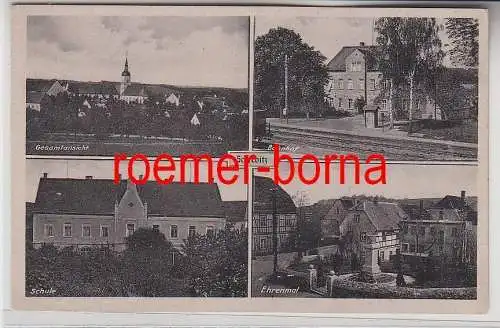 76342 Mehrbild Ak Schrebitz Bahnhof, Schule, Ehrenmal usw. um 1930