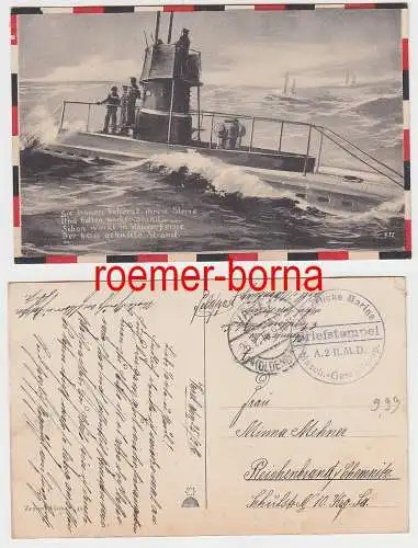 75848 Reim Ak Deutsches U-Boot Feldpost Marine Masch.-Gew.-Komp. 1916