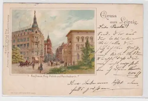 96366 Künstler AK Gruss aus Leipzig - Kaufhaus Aug. Polich und Reichsbank 1898