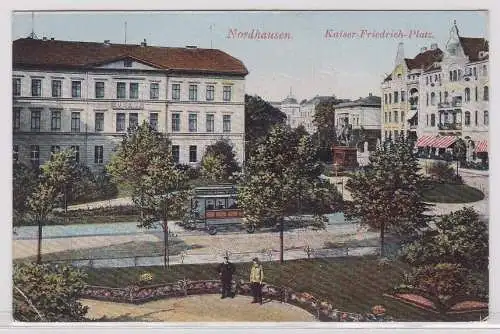 24691 AK Nordhausen - Kaiser Friedrich-Denkmal, Straßenansicht 1918