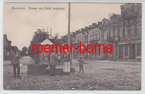 77984 Ak Poniewiesz Strasse vom Markt ausgehend um 1915