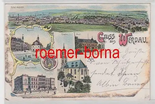 77645 Ak Lithographie Gruß aus Werdau Post usw. 1898