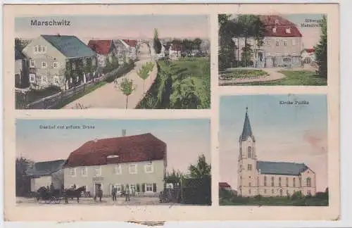 48093 Ak Marschwitz Gasthof zur grünen Tanne, Rittergut, Kirche 1923