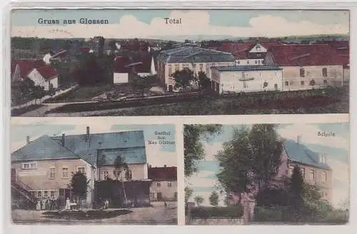 905439 Ak Gruß aus Glossen Totalansicht, Gasthof, Schule 1921