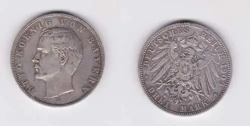 3 Mark Silbermünze Bayern König Otto 1909 Jäger 47  (124491)