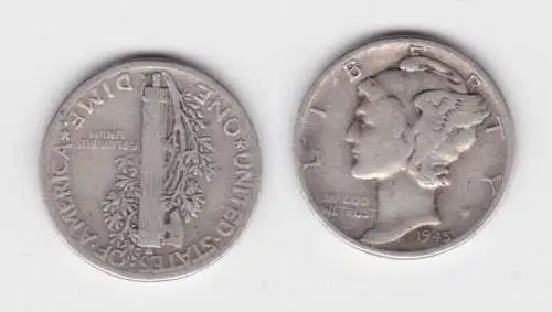 1 Dime Silber Münze USA 1945 Liberty (141613)