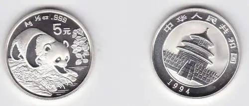 5 Yuan Silber Münze China 1994 Panda 1/2 Unze Silber (131285)