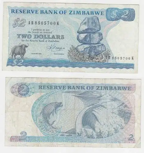 2 Dollar Banknote Reserve Bank of Zimbabwe Simbabwe 1983 (113118)