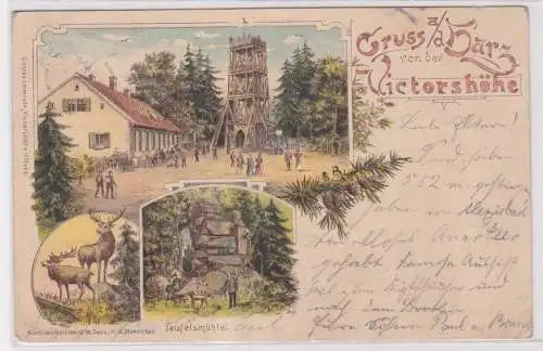 900372 Künstler AK Gruss von der Victorshöhe - Teuefelsmühle, Panorama 1899