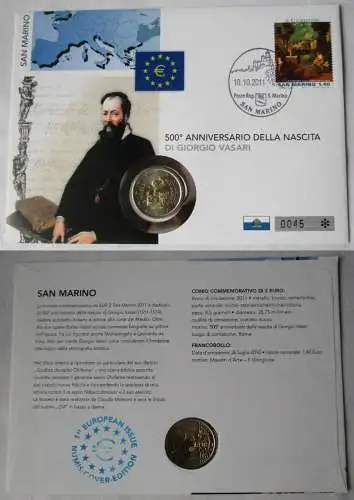 Numisbrief San Marino 2011 2 Euro 500 Geburtstag Giorgio Vasari Stgl. (115058)