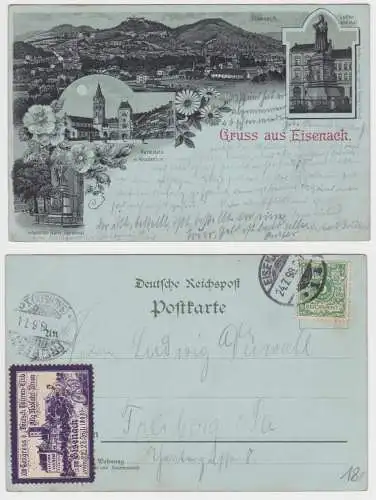 27737 Mondscheinkarte Gruß aus Eisenach Kongress Radfahrer Union 1898